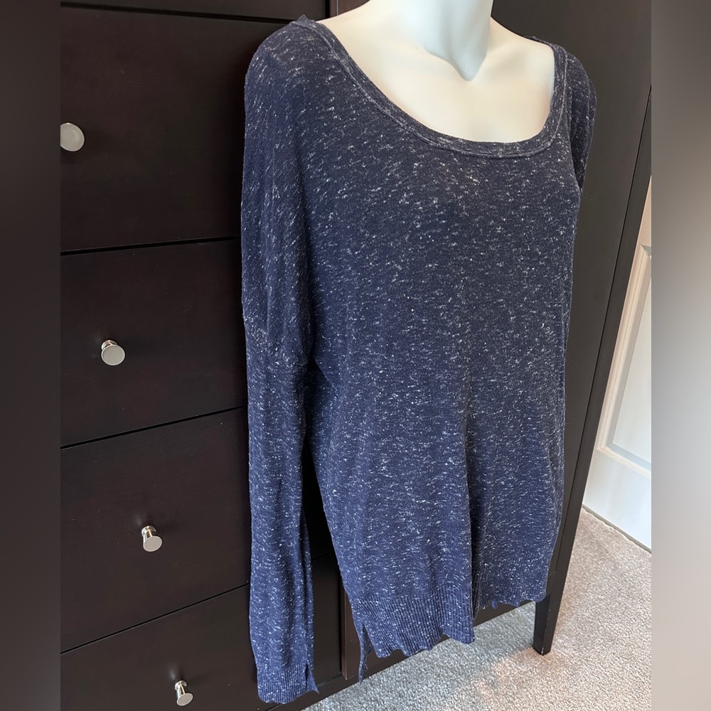 Rag & Bone/Knit Scoop Neck Lightweight, Dk Blue Marled Low-High, Side Split, S - Picture 2 of 11